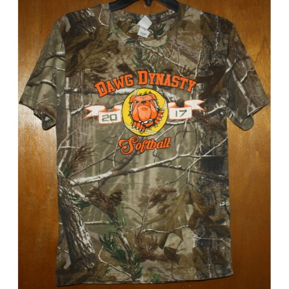 Dawg Dynasty Softball Camo T-Shirt Sz S Green Orange SS Women's Code V
